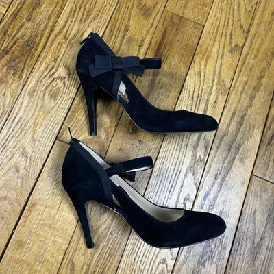 Nine West черная замша бант лодыжки ремень каблуки туфли-лодочки женщин размер 7 - Изображение 1 из 4