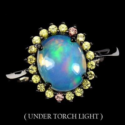 925 Sterling Silver Ring Oval Fire Opal 10x8mm Sapphire Gemstone Jewelry Size 7 - Image 1 of 4