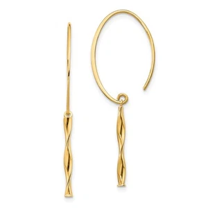 14k Yellow Gold Twist Bar Drop & Dangle Earrings 0.99gm L-40 mm, W-2 mm for Mom - Picture 1 of 4