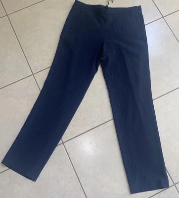 WORTH NEW YORK Navy/White Triacetate Pinstripe Cleo Lined Pants NWT $428 Sz 12 - Image 1 of 4