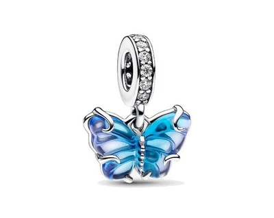 Collar Pulsera Pandor Azul Cristal Murano Mariposa Colgante Dije Ajuste Foto 1 de 3
