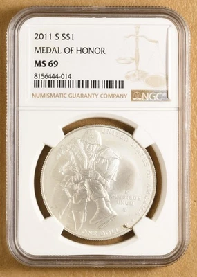 2011 S Medal of Honor Commemorative Silver Dollar NGC MS69 - Image 1 of 3