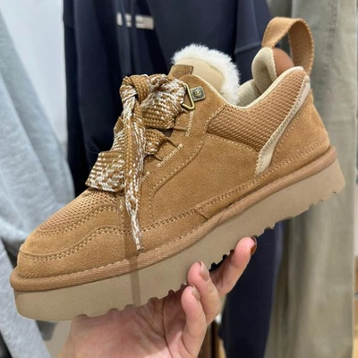 2025 UGG Lowmel Brown Suede Sheepskin Trainers Woman Christmas Gifts - Image 1 of 4