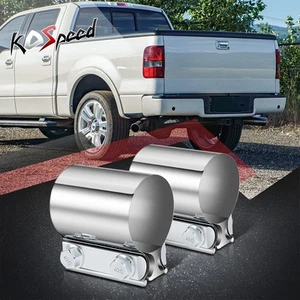 2Pcs 2" ID Stainless Steel Butt Joint Band Muffler Exhaust Pipe Clamp Sleeve - Picture 1 of 6