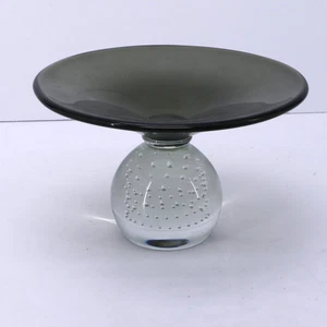 Mid Century Rauchgrau Kontrolliert Blase Kunst Glas Kompott Schale - Bild 1 von 12