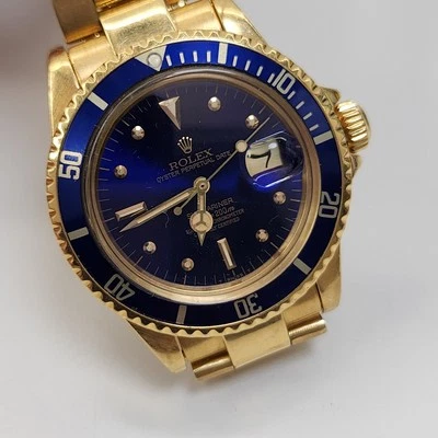 Rolex Submariner 40 mm 18K Yellow Gold Blue Nipple Dial Watch 1680 Circa 1978 - Image 1 of 4