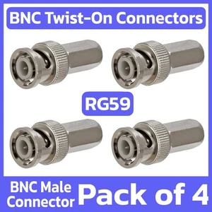 4 Pack BNC Twist-On Connector for RG59 Coaxial Cable CCTV Cameras End Plug - Picture 1 of 3