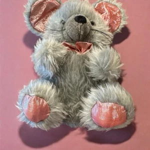 Mouse Plush Pink Ears And Bow Stuffed Animal Toy 8 Inch Cute Gray Plushie Doll - Picture 1 of 8