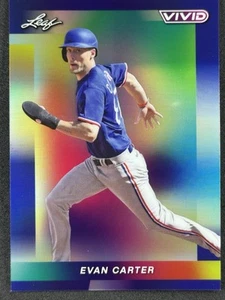 2023 Leaf Vivid - Evan Carter Navy Blue Prismatic 7/7 #17 Texas Rangers - Picture 1 of 2