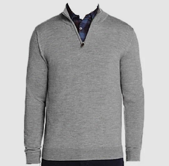 $339 Bloomingdale's Men's Sweater Pullover Quarter-Zip Wool Sweatshirt Gray XXL - Image 1 of 1