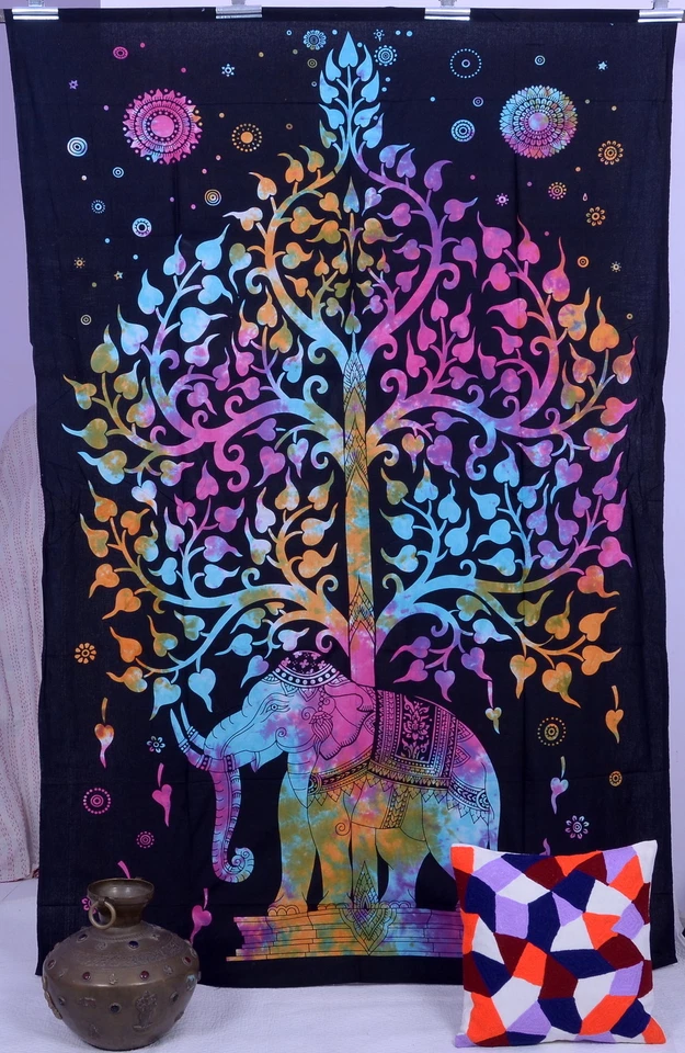 Mandala indio árbol de la vida colgante de pared elefante tapiz decoración colcha Foto 1 de 1