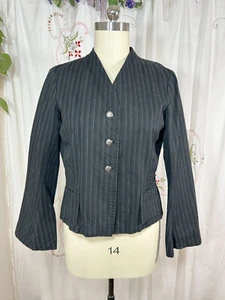 Johnny Was Black 3 Button Striped Blazer Jacket Cotton Bell Sleeve Lined sz XL - Picture 1 of 11