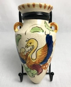 Vintage handbemalte Wand Taschenvase Phönix Vogel Urne geformt 7" Made in Japan - Bild 1 von 8