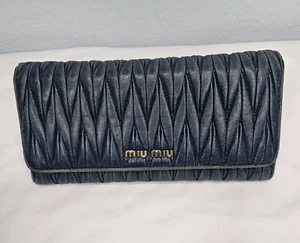 Billetera Continental Miu Azul Matelasse Cuero de Cordero Auténtica Uso Vintage - Imagen 1 de 20