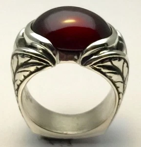 MJG PLATA ESTERLINA 15 X 11 MM HESS. ANILLO DE CABINA GRANATE. GRABADO ANTIGUO. TALLA 9 1/2 - Imagen 1 de 8