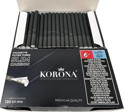 Korona Slim Carbon Empty Cigarette Tubes SLIM 6.8 mm Diameter - 240pcs