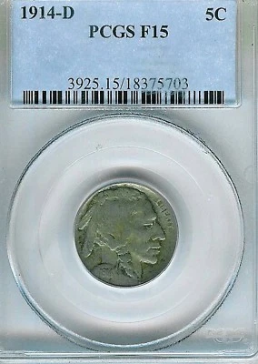 1914-D Buffalo Nickel : PCGS F15 - Image 1 of 2