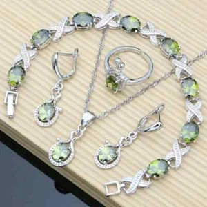 Magnificent 4 pc 925 Sterling Silver Created Peridot Jewelry Set - Picture 1 of 6