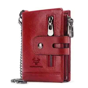 New Red HUMERPAUL Genuine Cowhide Leather Men Bifold Wallet with RFID - Picture 1 of 5
