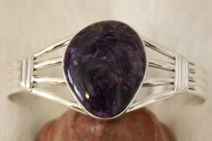 New Signed Native American Navajo Made Sterling Silver Charoite Bracelet - Picture 1 of 3