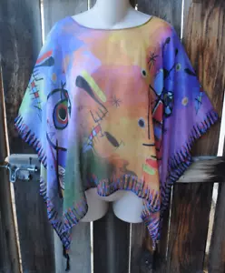 DILEMMA KÜNSTLER HANDBEMALTE KUNST ZUM TRAGEN OFFENER PONCHO INSPIRIERT VON MIRO, OS+! - Bild 1 von 4