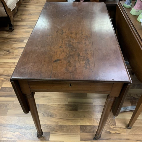 ATQ 1800s Hand Carved Solid Mahogany Wood Drop Leaf Pembroke Table w Drawer 48”L Cover