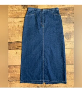 Vintage Koret Long Blue Maxi Denim Jean Skirt Size L - Picture 1 of 11