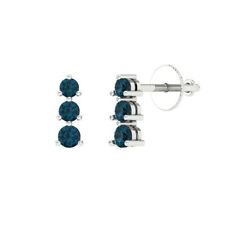 0.52Ct Round Cut Studs Natural London Blue Topaz White Gold Earrings Screw back