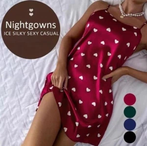 Women Sexy Ice Silky Pajamas Nightgowns Nightdress Slip Skirt Loungewear - Picture 1 of 28
