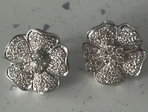 18ct White Gold Petal Flower Large Heavy Diamond Earrings 1.2ct - Picture 1 of 10