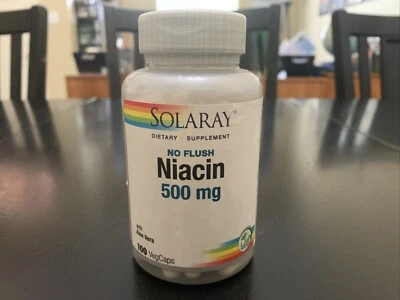 Solaray Niacina | Sin enjuague | 500 mg | Vitamina B-3 con Aloe Vera | 100 cápsulas vegetales Foto 1 de 4