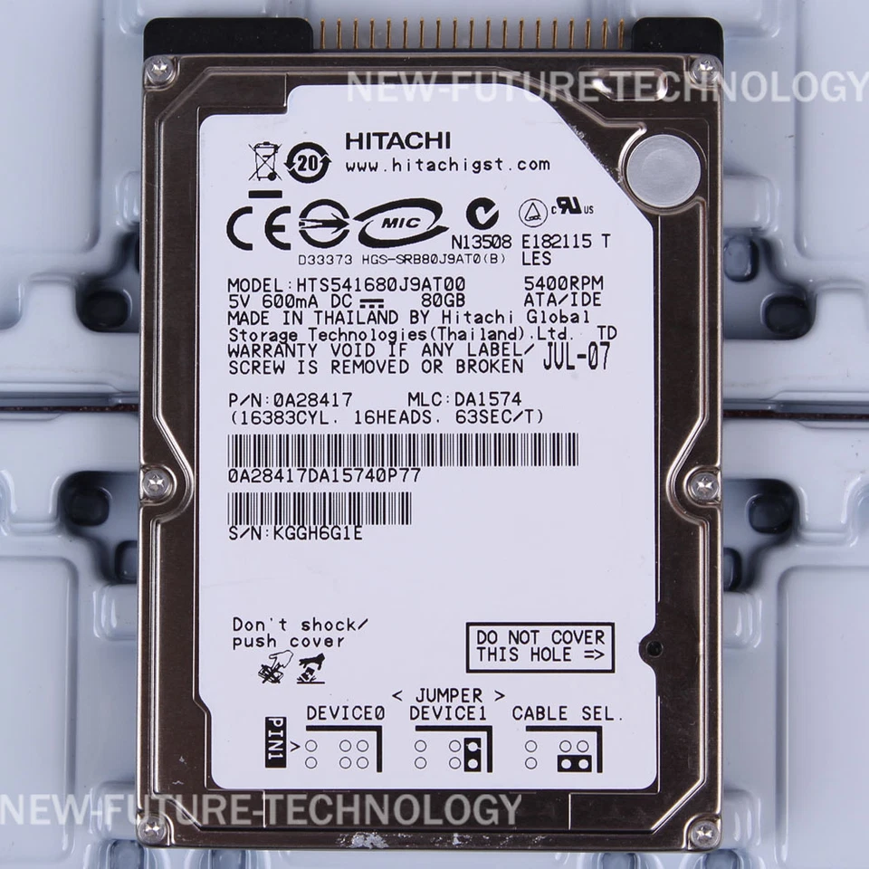 HITACHI HTS541680J9AT00 80 GB HDD 2.5" 8 MB 5400 RPM IDE Laptop Hard Disk - Image 1 of 2