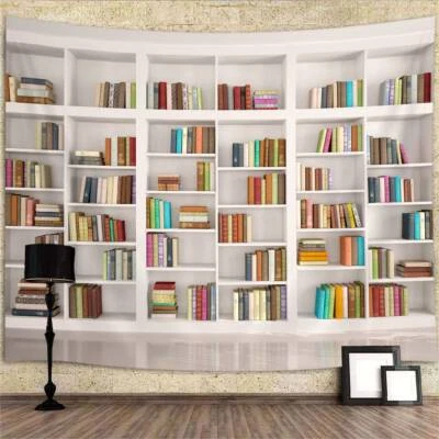 Bookshelf 3D Modern Extra Large Tapestry Wall Hanging Background Photography - Image 1 of 4