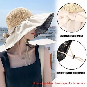 Cappello donna estivo paglia fiocco tesa larga floppy pieghevole arrotolabile cappello spiaggia - Foto 1 di 12