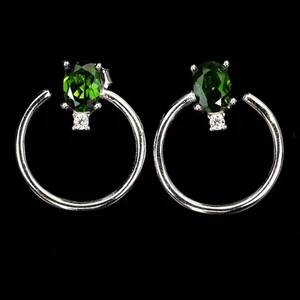 Verano 925 Pendientes Plata Ovalado Cromo Diópsido 7x5mm Gema Natural Joyería - Imagen 1 de 14