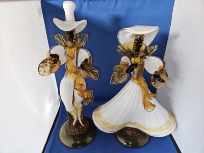 STUNNING PAIR OF VENETIAN MURANO GLASS COURTESAN FIGURINES ,RARE BLACKAMOOR - Image 1 of 4