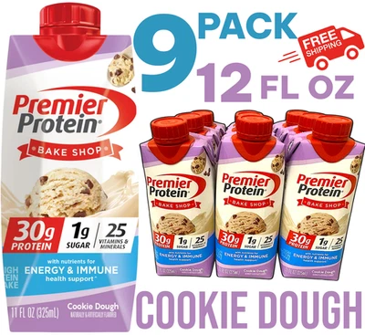Premier Protein Shake Cookie Dough 9 PACK 30G Protein 11 OZ Energy Immune Suport - Image 1 of 3