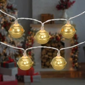 Northlight 10ct Blanco LED Dorado Campanas de Navidad Luces de Hadas 5.5' Alambre de Cobre - Imagen 1 de 6