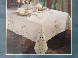 Mantel Lenox Linens Shell 65" Redondo Marfil Algodón Bordado De Colección Nuevo de Lote Antiguo - Imagen 1 de 12