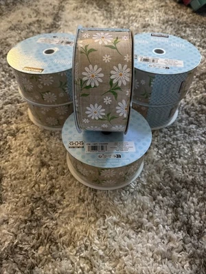 6x Kirkland Wire Edge Ribbon 2.5” x 50 Yards Daisy Daisies Burlap Flower NEW - Image 1 of 3