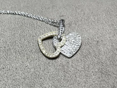 Collar Doble Corazón Para Mujer Oro Y Plata Nuevo En Paquete Foto 1 de 4