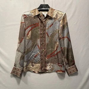 Talbots Women's Blouse 100% Silk Size 8 Silver with Gold Tone Buttons - Picture 1 of 13