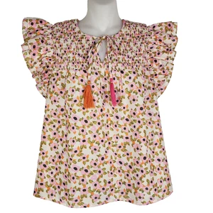 Blusa THML Mujer Pequeña Estampado Floral Borla Corbata Cuello Rosa Manga Acampanada - Imagen 1 de 10