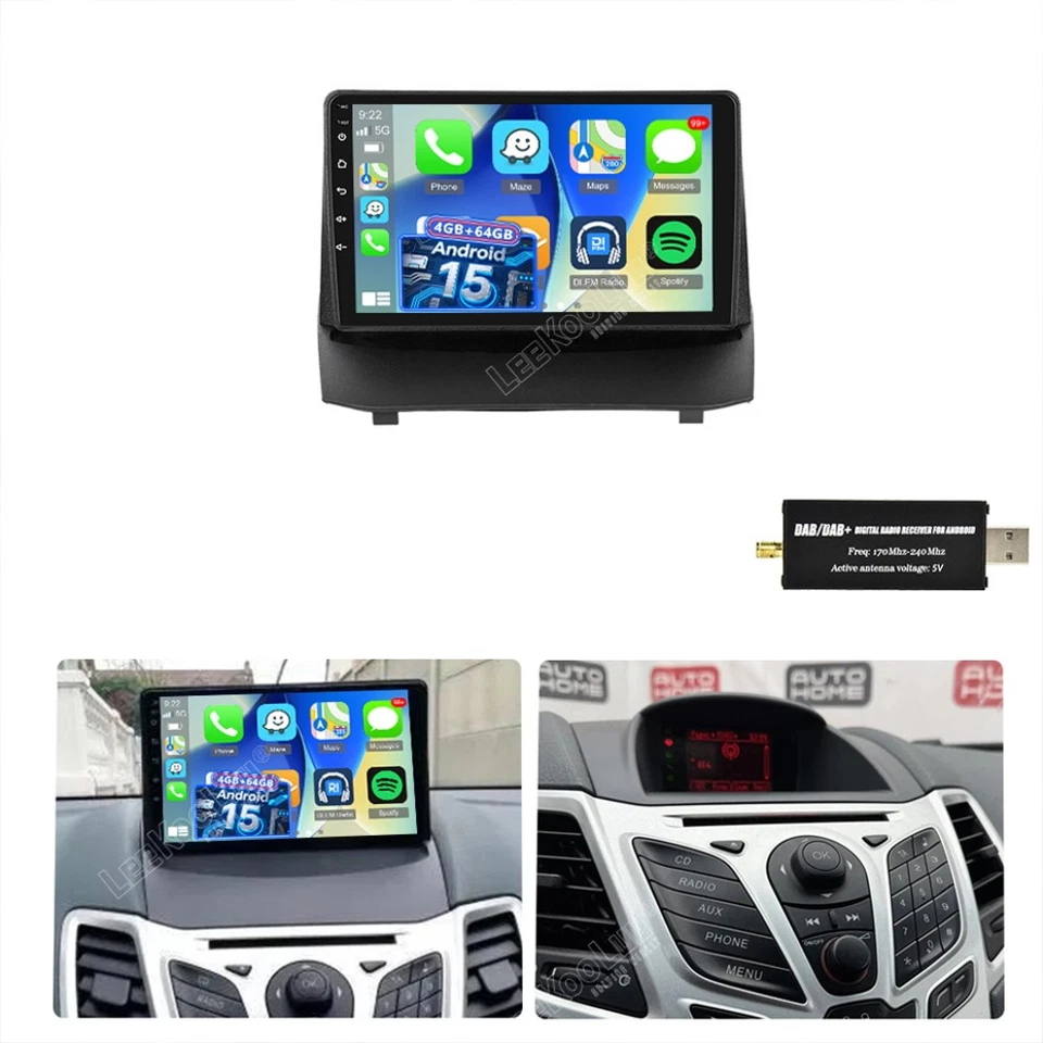 DAB+ 4G+64G Für Ford Fiesta 2008-2016 Android 15 Apple Carplay Autoradio GPS DSP - Bild 1 von 4
