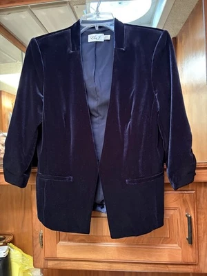 Eliza J Womens L Black Velvet Blazer Jacket Evening Out Party 3/4 Sleeves  - Image 1 of 4