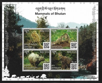 SD BHUTAN 2019 MAMMALS WILDLIFE MNH SHEETLET  + SOUVENIR SHEET & FDC SEE 3 SCANS - Image 1 of 3