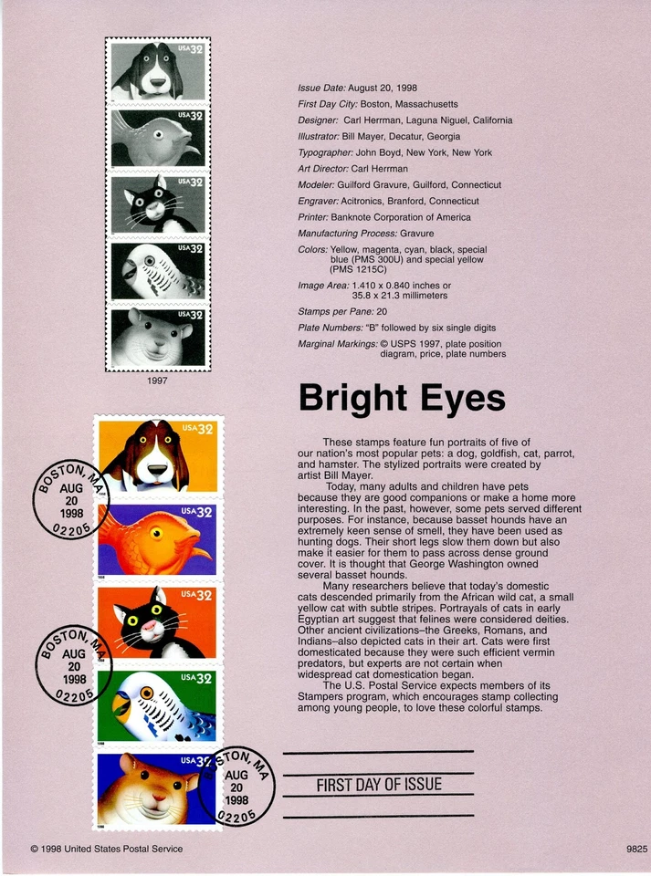 1998 USPS 32¢ BRIGHT EYES (STRIP OF 5) #9825 on Archival Paper - Image 1 of 1