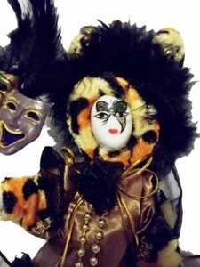 Muñeca bufón blanca Mardi Gras 7" leopardo con soporte - Imagen 1 de 3