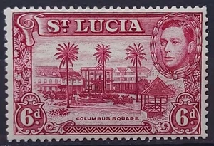St Lucia KGVI 1938-48 Set  6d  Carmine Lake  Perf 131/2  Mint sg 134a - Picture 1 of 2