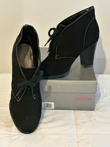 Connie Black “Farrah” Leather Lace Up Block Heels Ankle Boots/Booties 9.5M - Picture 1 of 12